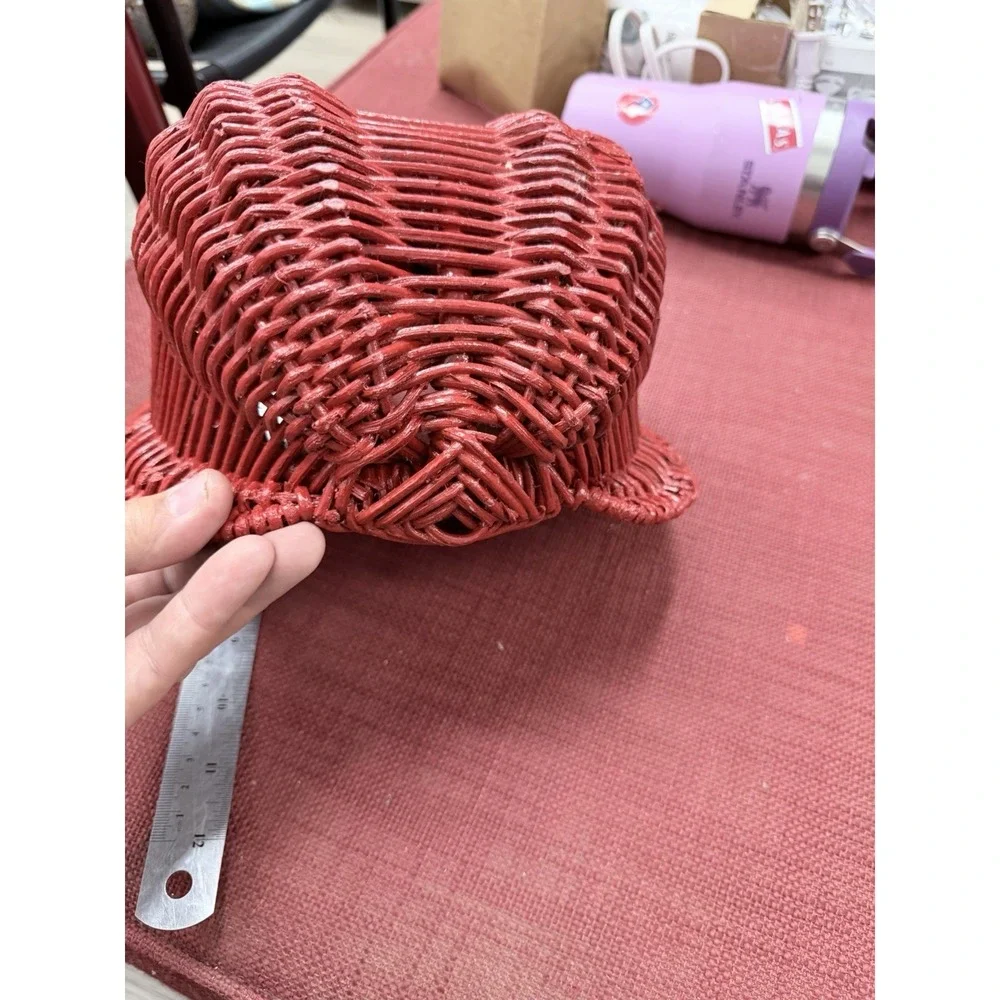 Vintage Red Apple‎ Shape Wicker Basket Green Leaves